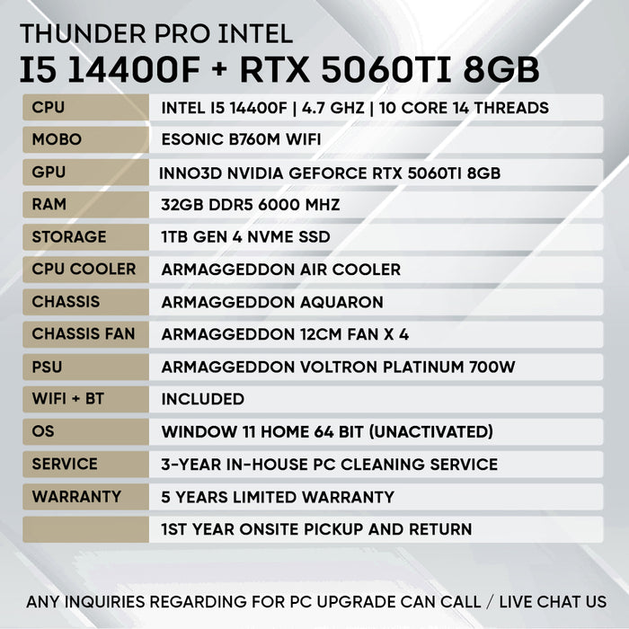 INTEL I5 14400F + RTX 5060 Ti 8GB