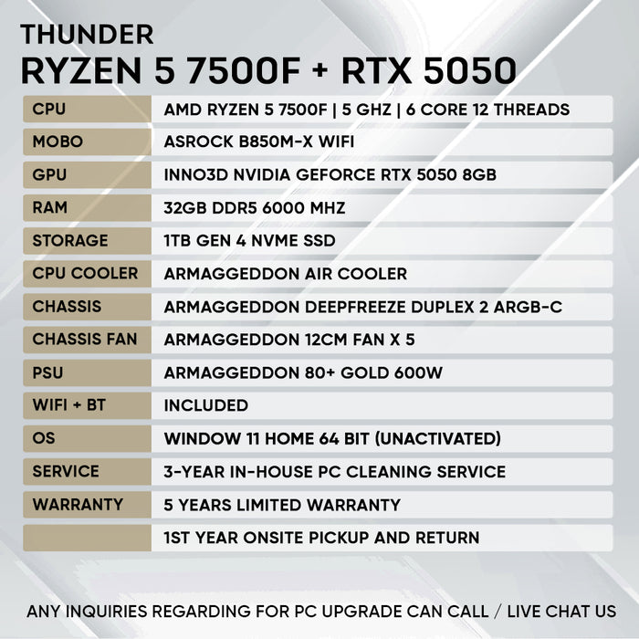 RYZEN 5 7500F + RTX 5050 (DEEPFREEZE DUPLEX 2 ARGB-C)