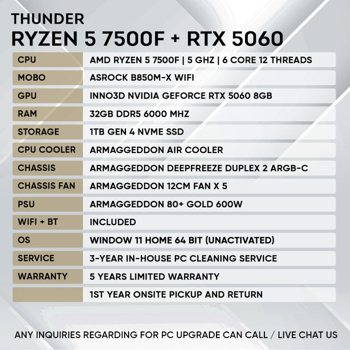 RYZEN 5 7500F + RTX 5060 (DEEPFREEZE DUPLEX 2 ARGB-C)