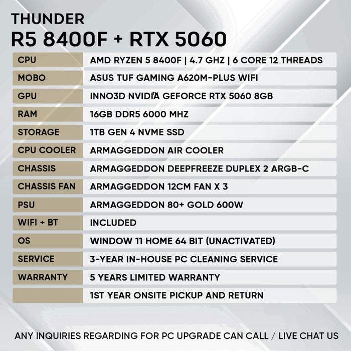 RYZEN 5 8400F + RTX 5060 (DEEPFREEZE DUPLEX 2) - SAME DAY DELIVERY