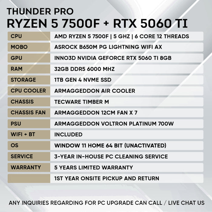 RYZEN 5 7500F + RTX 5060 Ti 8GB (TIMBER M) - SAME DAY DELIVERY