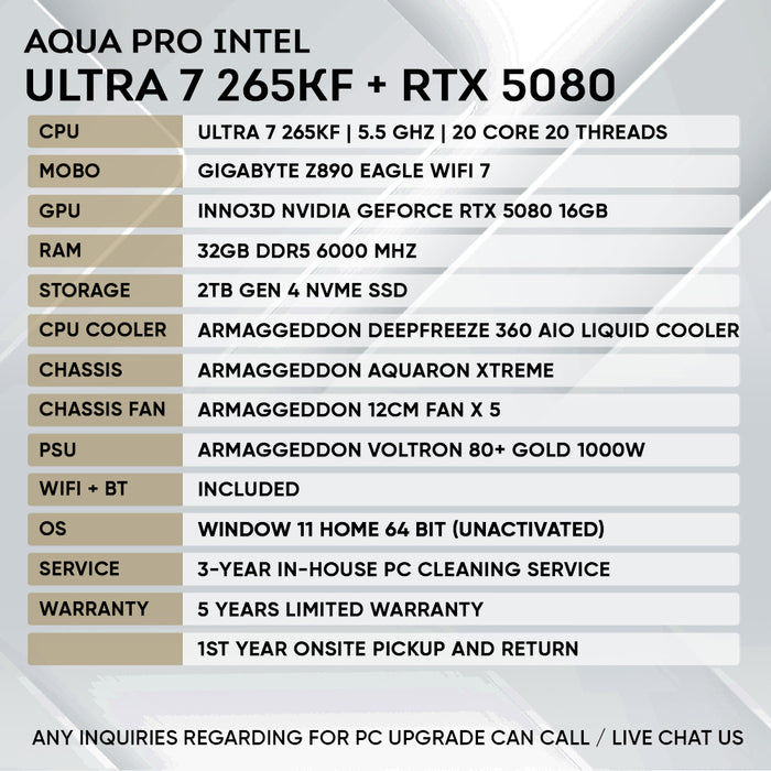 INTEL ULTRA 7 265KF + RTX 5080