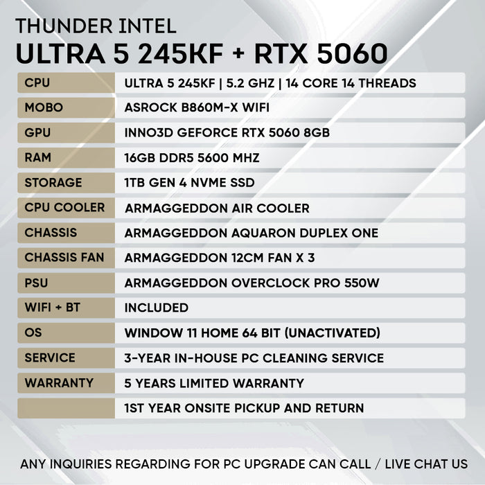 INTEL ULTRA 5 245KF + RTX 5060