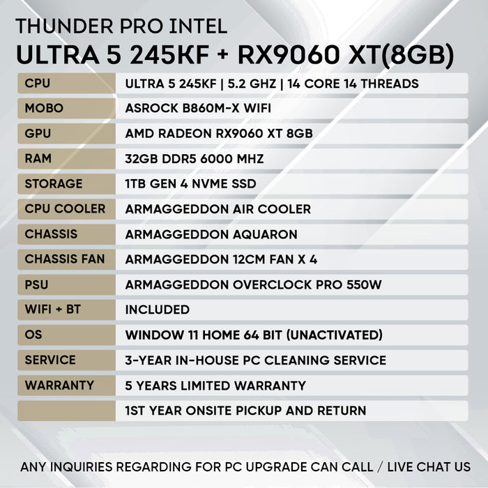 INTEL ULTRA 5 245KF + RX 9060XT 8GB