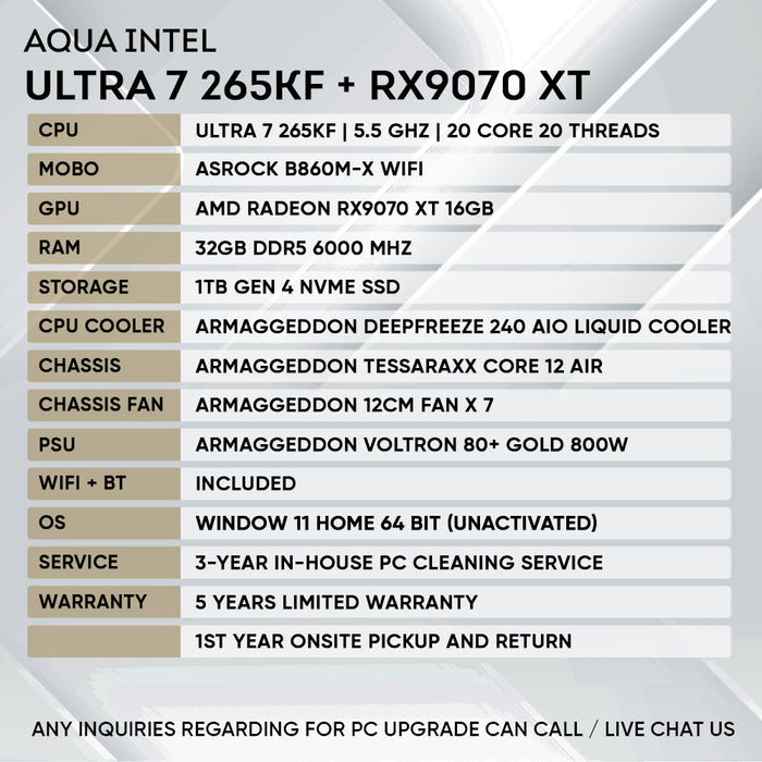 INTEL ULTRA 7 265KF + RX 9070XT