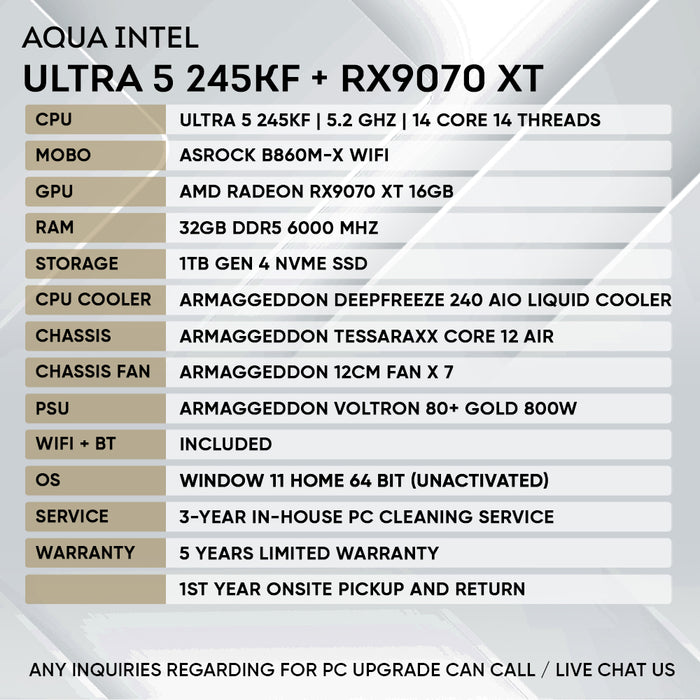 INTEL ULTRA 5 245KF + RX 9070XT