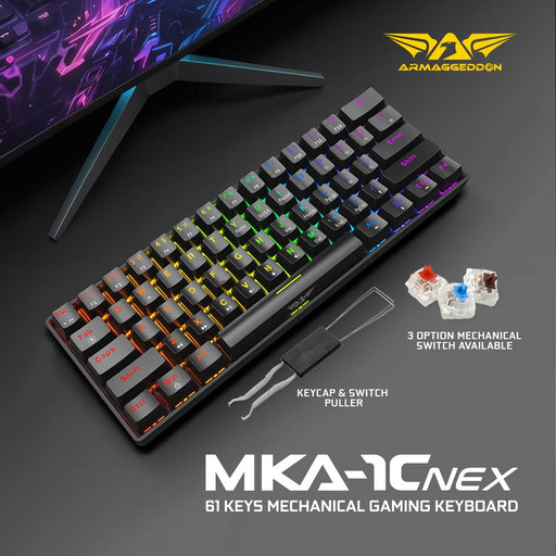 Armaggeddon MKA-1C NEX 61 Key Mechanical Gaming Keyboard HotSwappable, USB-C Wired, Multicolour LED, Anti-Ghosting
