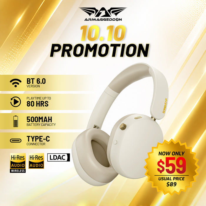 SonicGear Aura Clear 5 Hi-Res LDAC ANC Wireless Headphones Bluetooth 6.0 | 5-Mic ENC, 80H Battery & Gaming Mode (FLASH SALE)