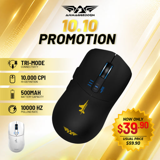 Armaggeddon Mirage V Tri Mode Wireless Gaming Mouse 10000 CPI, 1000Hz, PixArt 3325, Bluetooth 5.0, 2.4GHz, USB-C (FLASH SALE)
