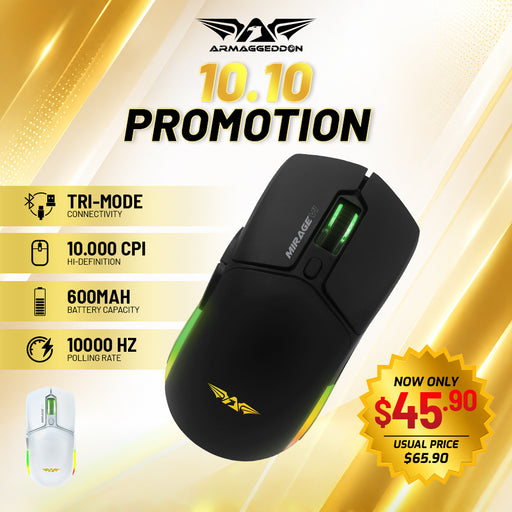 Armaggeddon Mirage VI Tri Mode Wireless Gaming Mouse 10000 CPI, 1000Hz, Bluetooth 5.0, 2.4GHz, USB-C, RGB (FLASH SALE)