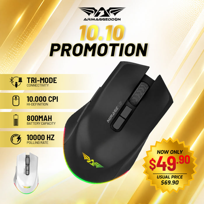 Armaggeddon Mirage VII Tri Mode Wireless Gaming Mouse 10000 CPI, 1000Hz, 7 Buttons, Bluetooth 5.0, 2.4GHz, USB-C, RGB (FLASH SALE)