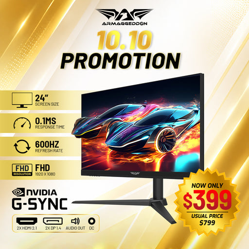 Armaggeddon PXP 24 XGX 24" FHD 600Hz TN Gaming Monitor 0.1ms Adjustable Stand FreeSync & G-SYNC Compatible (Flash Sale)
