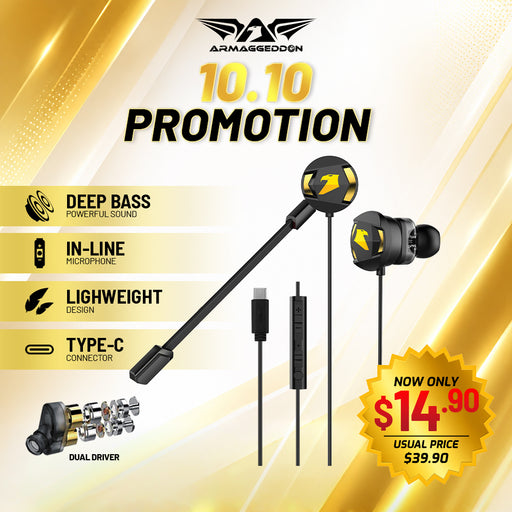 Armaggeddon WASP 5 Type-C Dual Driver Gaming Earphones with Mic (Flash Sale)