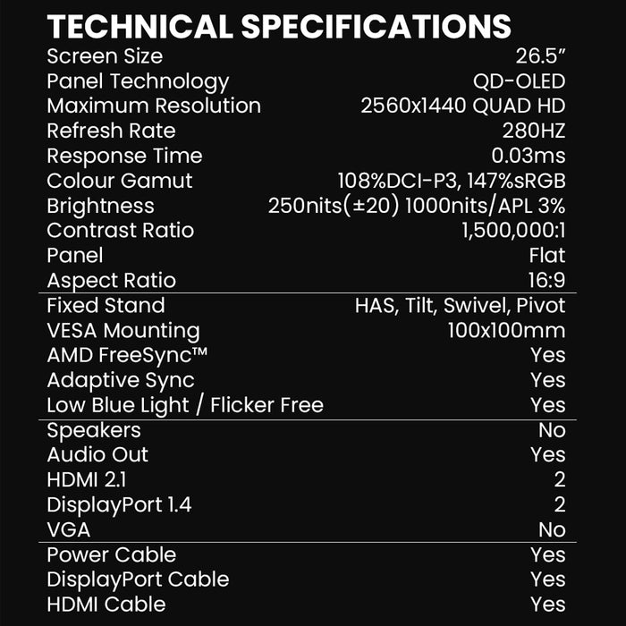 Armaggeddon PXP 27 UXO 27" Samsung QD OLED 280Hz QHD Gaming Monitor