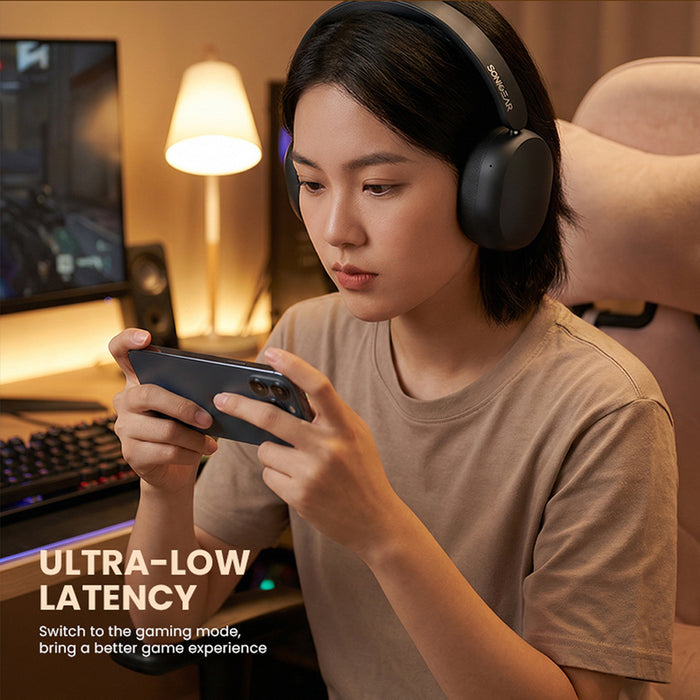 SonicGear Aura Clear 5 Hi-Res LDAC ANC Wireless Headphones Bluetooth 6.0 | 5-Mic ENC, 80H Battery & Gaming Mode
