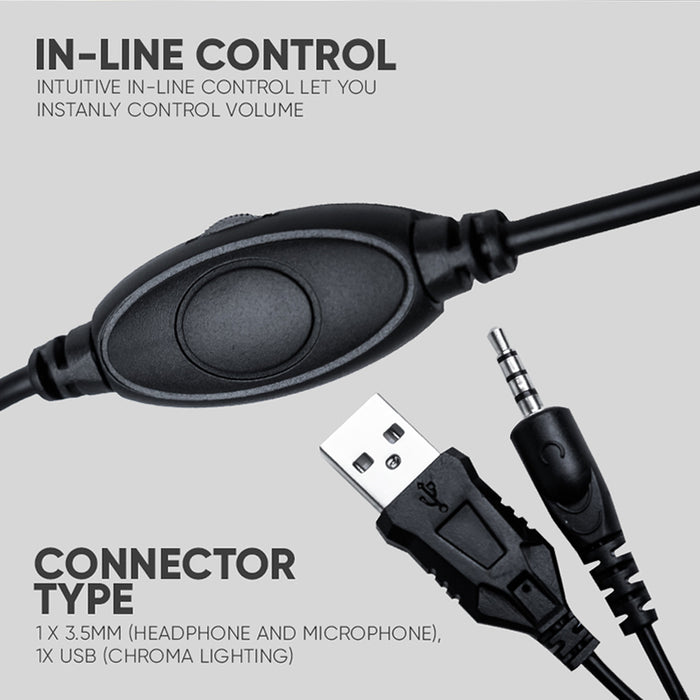 Armaggeddon Pulse 1 Chroma Wired Gaming Headset 2.1 Stereo, 40mm Drivers, RGB Lighting & Omnidirectional Mic
