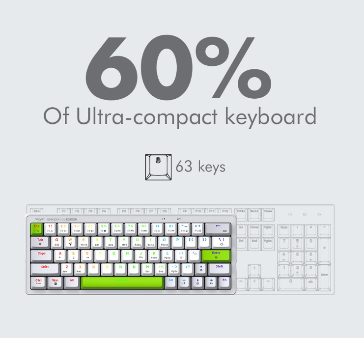 Armaggeddon GMK 100 RGB 60% Tri Mode Mechanical Keyboard 63 Key Hot Swappable, Bluetooth, 2.4GHz Wireless, USB-C, Linear Switches