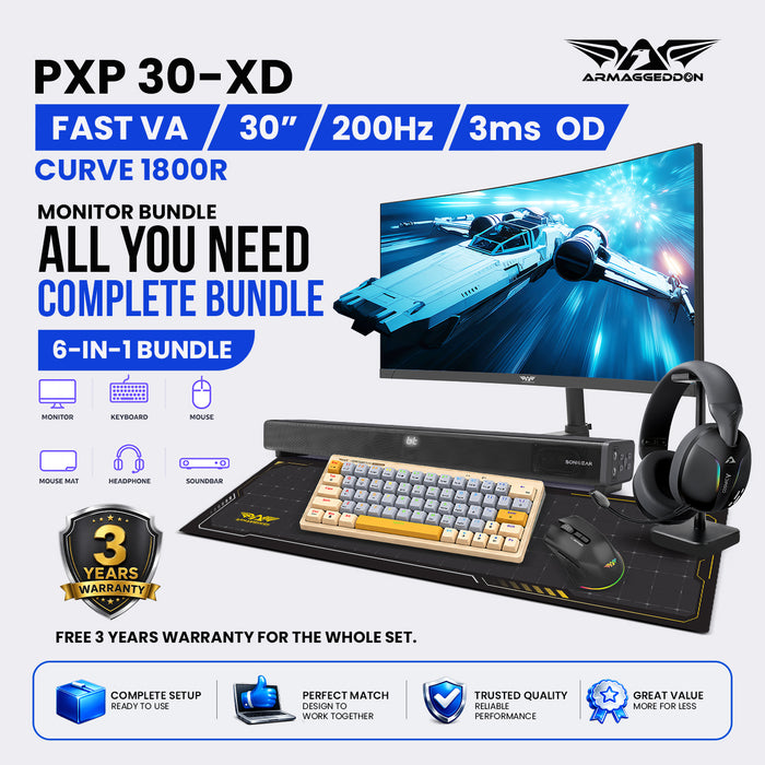 Armaggeddon PXP 30 XD 30" Fast VA Curved 200Hz Gaming Monitor | Desktop Bundle