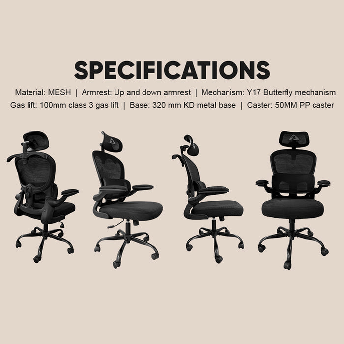 Armaggeddon Vertebrae V3 Ergonomic Mesh Office Chair Adjustable Headrest & Lumbar Support, Flip-Up Armrests, 120° Tilt, 120kg Capacity
