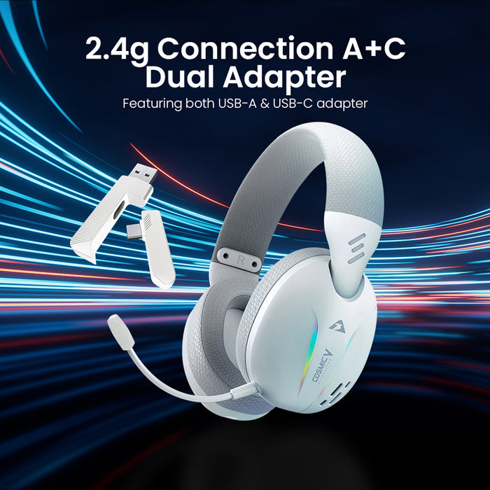 Armaggeddon Cosmic V Quad Mode Wireless RGB Gaming Headset Bluetooth 5.4, 2.4GHz USB-A USB-C, 40mm Drivers & Detachable Mic