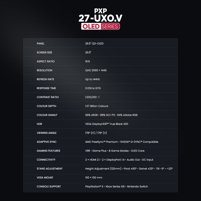 Armaggeddon PXP 27 UXO.V Samsung QD OLED 144Hz Nvidia GSync Gaming Monitor
