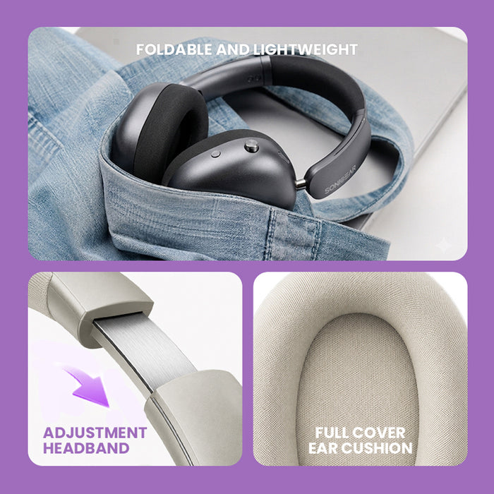 SonicGear Auraclear 6 Hi-Res LDAC ANC Wireless Headphones Bluetooth 6.0 | 112H Battery, 5-Mic & Volume Knob