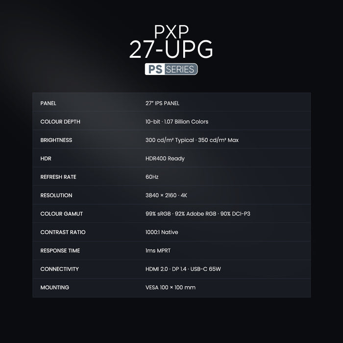 Armaggeddon PXP 27 UPG 27" 4K 60Hz / IPS Professional Monitor FreeSync & G-SYNC Compatible