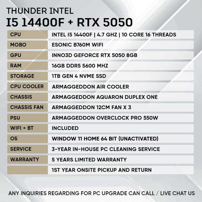 INTEL i5 14400F + RTX 5050
