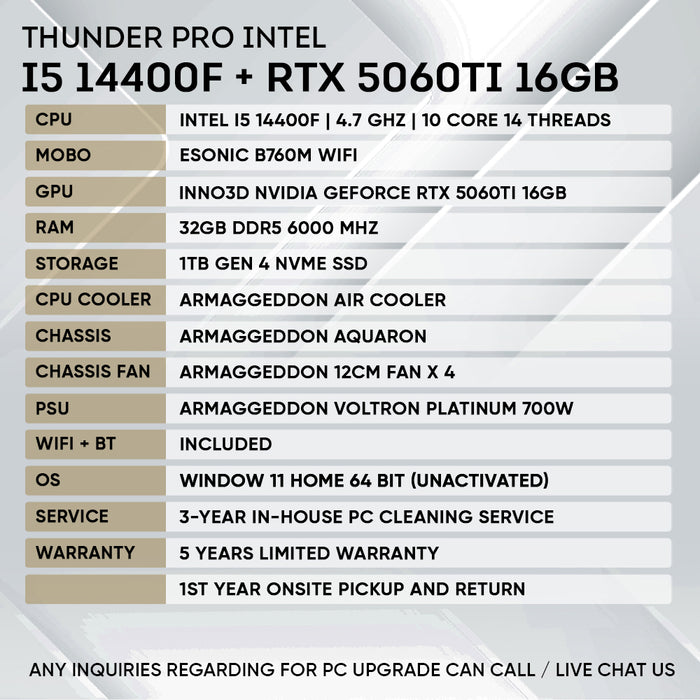 INTEL I5 14400F + RTX 5060 Ti 16GB