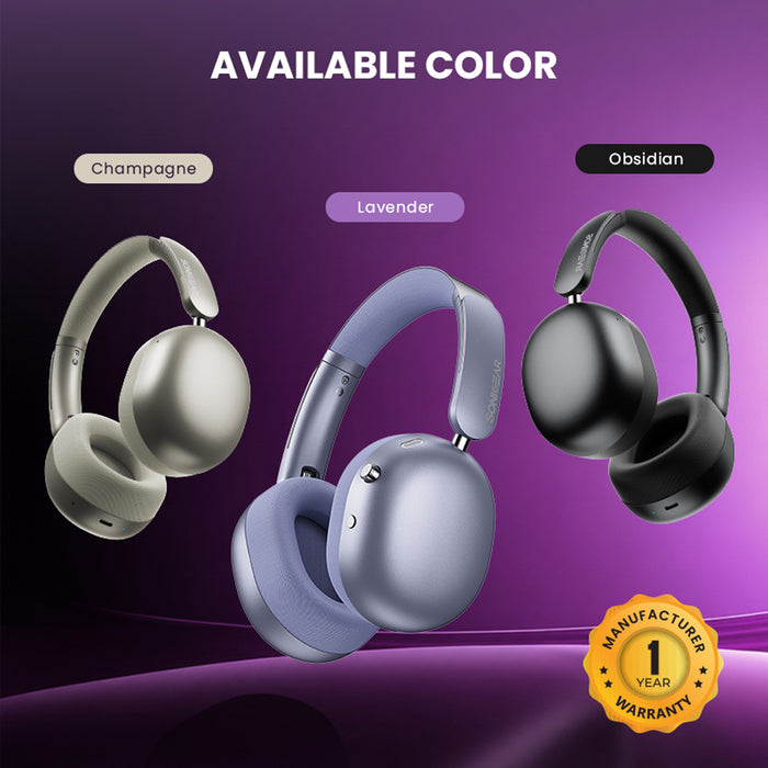 SonicGear Auraclear 6 Hi-Res LDAC ANC Wireless Headphones Bluetooth 6.0 | 112H Battery, 5-Mic & Volume Knob