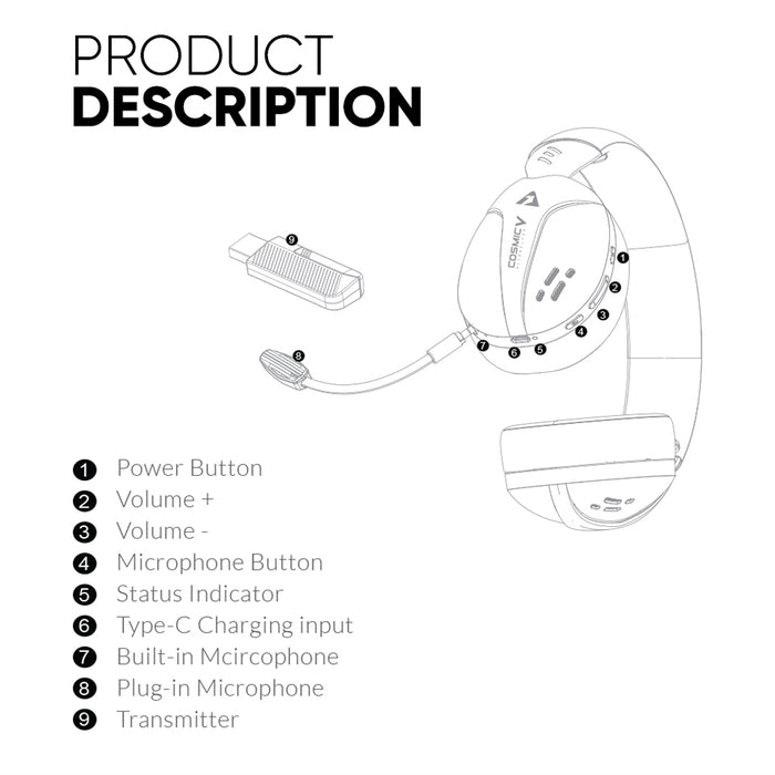 Armaggeddon Cosmic V Quad Mode Wireless RGB Gaming Headset Bluetooth 5.4, 2.4GHz USB-A USB-C, 40mm Drivers & Detachable Mic
