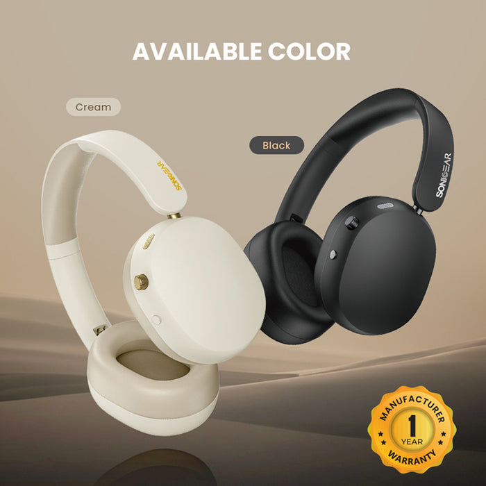 SonicGear Aura Clear 5 Hi-Res LDAC ANC Wireless Headphones Bluetooth 6.0 | 5-Mic ENC, 80H Battery & Gaming Mode