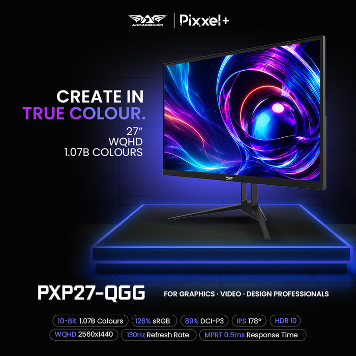 Armaggeddon PXP 27 QGG 27" 2K WQHD 1440p IPS Gaming Monitor 130Hz 10-Bit Colour FreeSync & G-SYNC Compatible