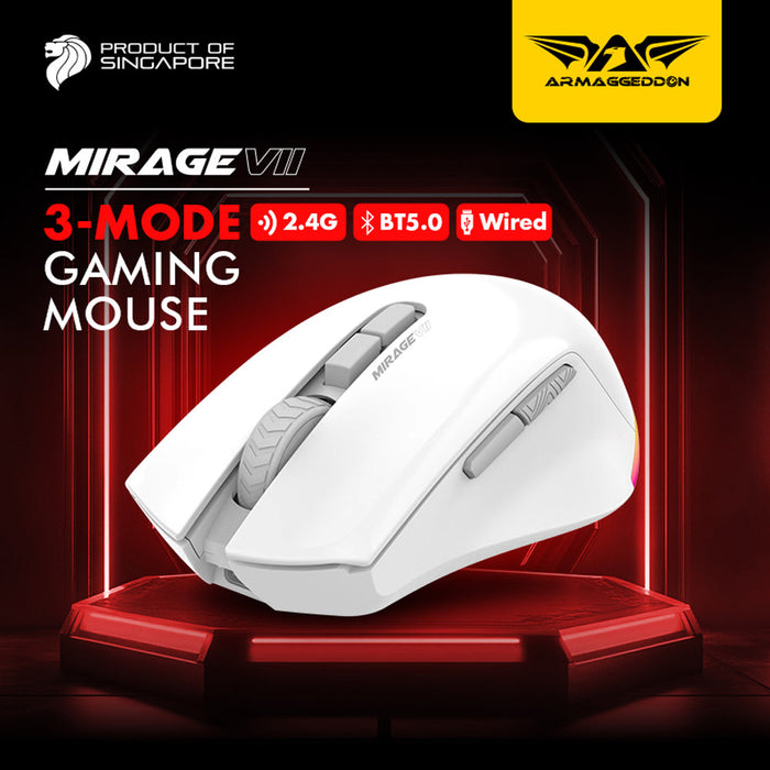 Armaggeddon Mirage VII Tri Mode Wireless Gaming Mouse 10000 CPI, 1000Hz, 7 Buttons, Bluetooth 5.0, 2.4GHz, USB-C, RGB