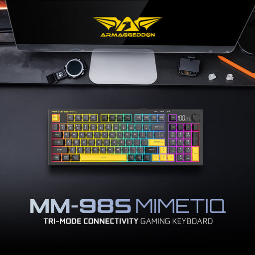 Armaggeddon MM 98S MIMETIQ Tri Mode Wireless RGB Gaming Keyboard 98 Key Layout, LED Display, Control Knob & USB-C Charging