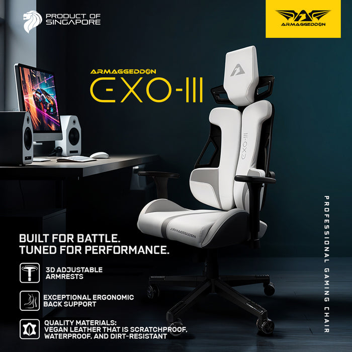 Armaggeddon EXO III Ergonomic Gaming Chair Scratch-Resistant PU Leather, 3D Armrests, 135° Recline, 150kg Capacity