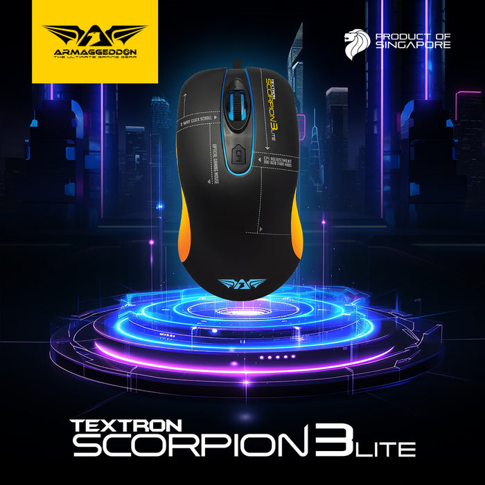 Armaggeddon Textron Scorpion 3 Lite Wired RGB Gaming Mouse 4800 CPI, 63g Lightweight, Huano Switches, Programmable Driver
