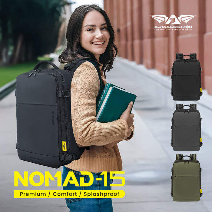 Armaggeddon Nomad 15 Flight Approved Travel Laptop Backpack with Anti Theft Lock, USB-A & USB-C Charging Ports and Shoe Compartment