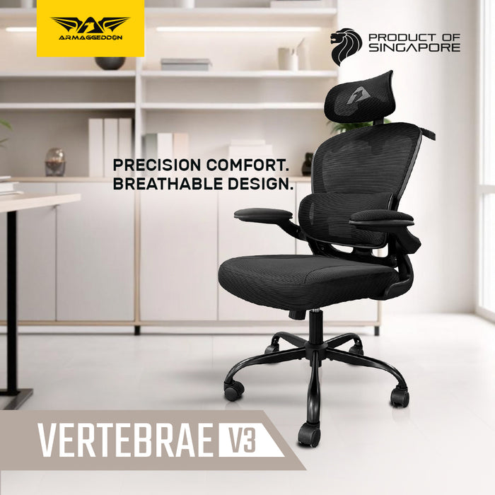 Armaggeddon Vertebrae V3 Ergonomic Mesh Office Chair Adjustable Headrest & Lumbar Support, Flip-Up Armrests, 120° Tilt, 120kg Capacity