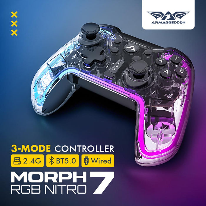 Armaggeddon Morph 7 RGB Nitro Wireless Gaming Controller Bluetooth 5.0, 2.4GHz & Wired, 6-Axis Motion, Phone Clip