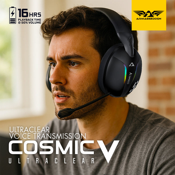 Armaggeddon Cosmic V Quad Mode Wireless RGB Gaming Headset Bluetooth 5.4, 2.4GHz USB-A USB-C, 40mm Drivers & Detachable Mic
