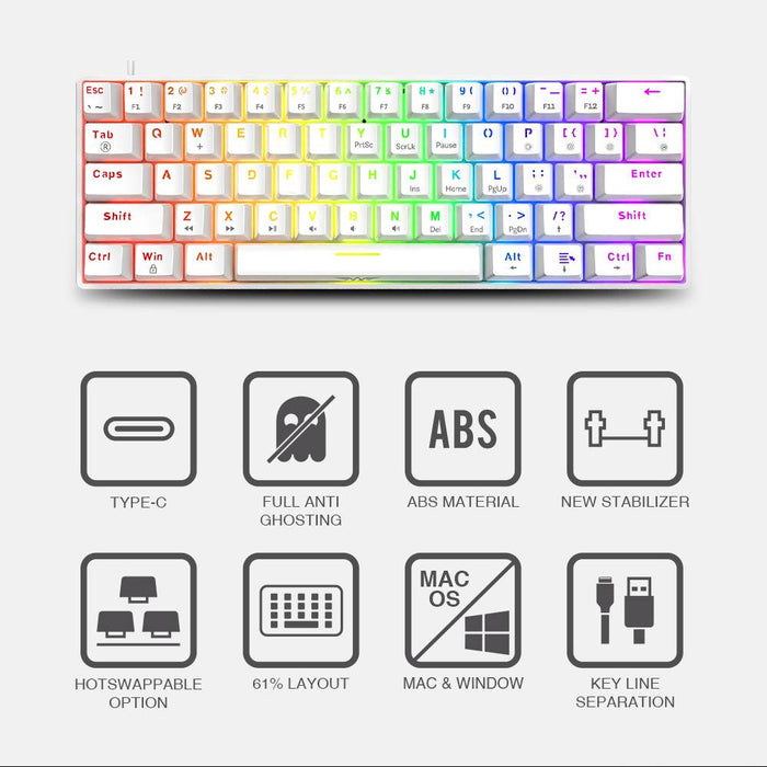 Armaggeddon MKA-1C NEX 61 Key Mechanical Gaming Keyboard HotSwappable, USB-C Wired, Multicolour LED, Anti-Ghosting