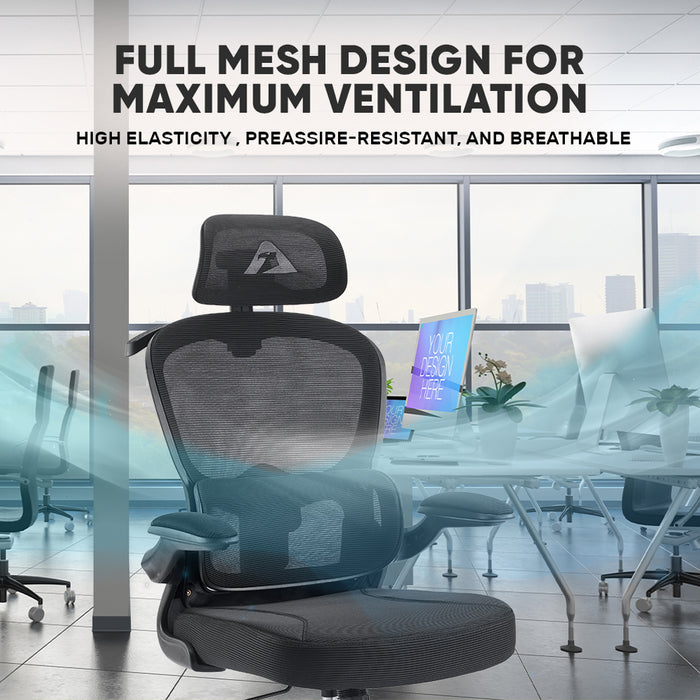 Armaggeddon Vertebrae V3 Ergonomic Mesh Office Chair Adjustable Headrest & Lumbar Support, Flip-Up Armrests, 120° Tilt, 120kg Capacity