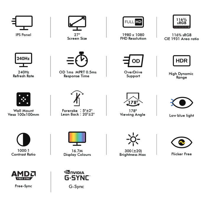 Armaggeddon PXP 27X 27" FHD IPS Gaming Monitor 240Hz 0.5ms FreeSync & G-SYNC Compatible