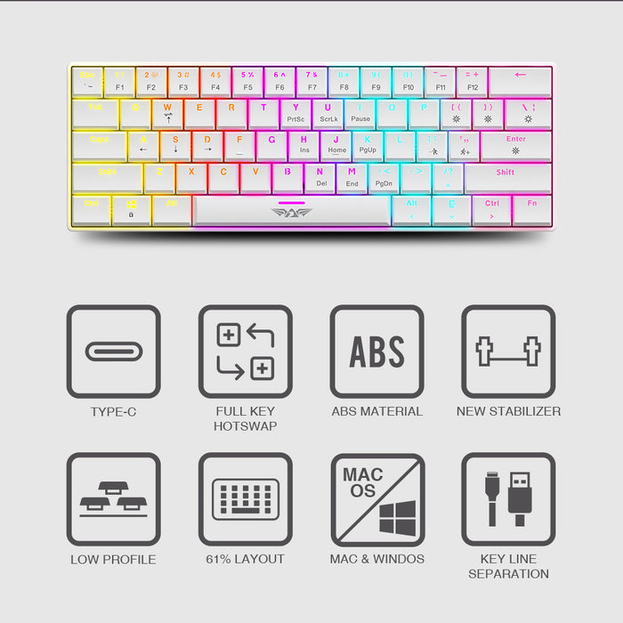 Armaggeddon SMK 1C Psychsparrow 61 Key Low Profile Mechanical Gaming Keyboard Hot Swappable, USB-C, Multicolour Backlight