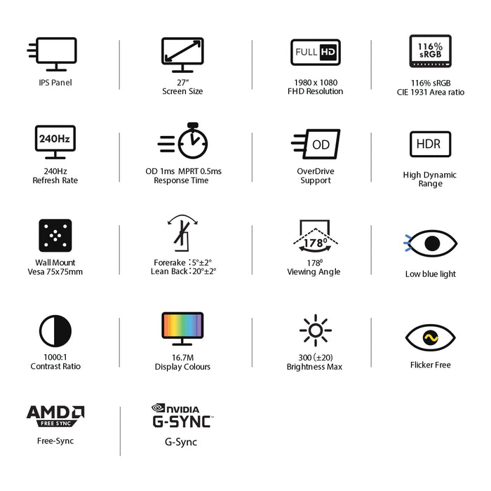 Armaggeddon PXP 27X 27" FHD IPS Gaming Monitor 240Hz 0.5ms FreeSync & G-SYNC Compatible