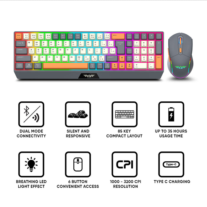Armaggeddon MM-852R Duo Stealth Wireless Keyboard Mouse Combo Bluetooth 5.1, 2.4GHz, RGB, 85-Key, 3200 CPI