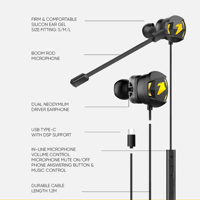 Armaggeddon WASP 5 Type-C Dual Driver Gaming Earphones with Mic