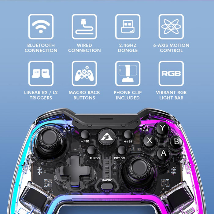 Armaggeddon Morph 7 RGB Nitro Wireless Gaming Controller Bluetooth 5.0, 2.4GHz & Wired, 6-Axis Motion, Phone Clip