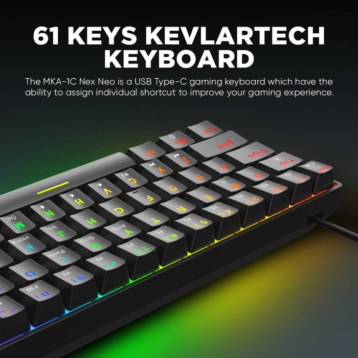 Armaggeddon MKA-1C NEX 61 Key Mechanical Gaming Keyboard HotSwappable, USB-C Wired, Multicolour LED, Anti-Ghosting